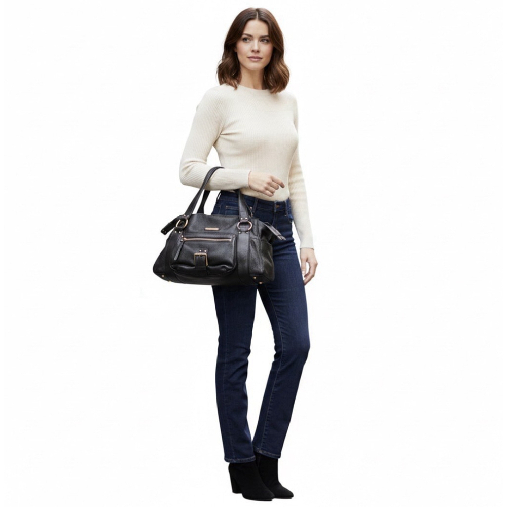 Michael Kors Women's Vintage Black Pebbled Leather Front Buckle Shoulder Bag